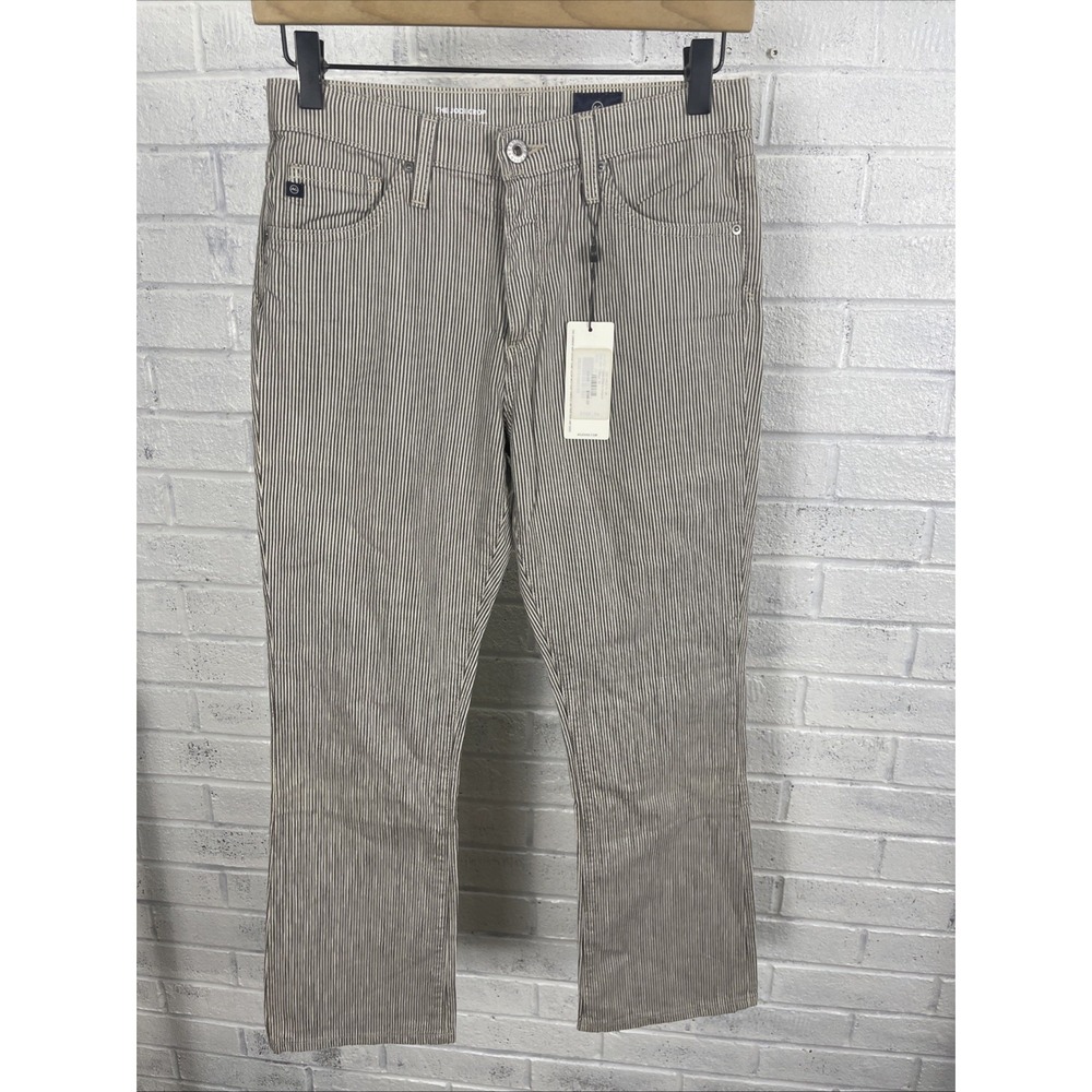 AG Adriano Goldschmied Striped Cropped Jeans in Beige and White